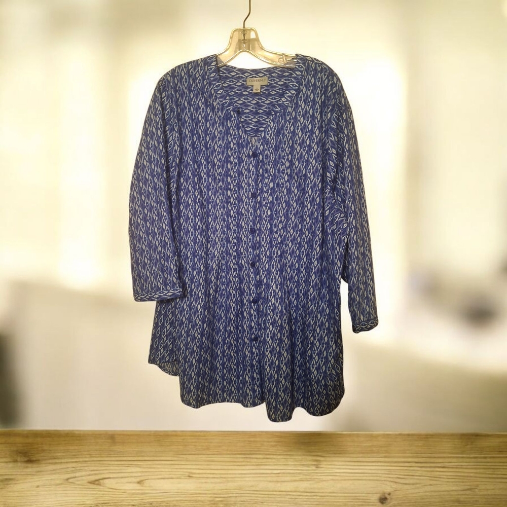 Catherines Navy Geometric Button Down Shirt